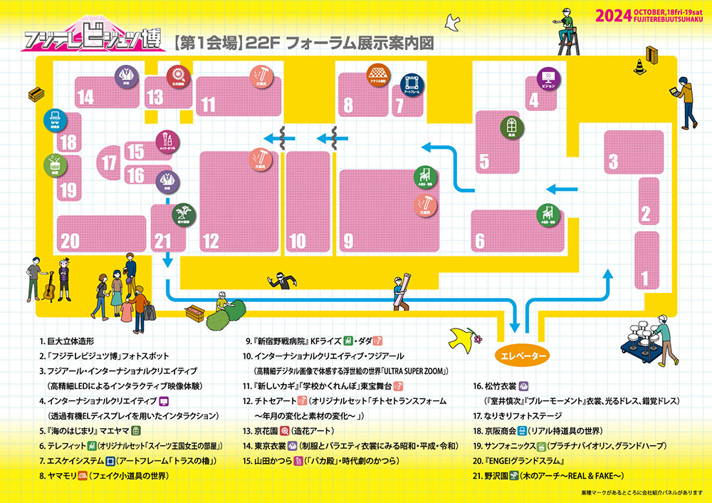 『第2回 フジテレビジュツ博』第1会場案内図：岩﨑光明（フジアール）デザイン
